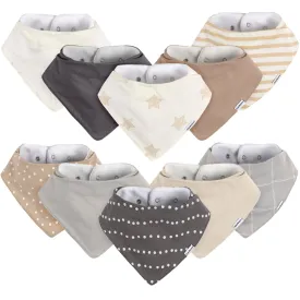 10-Pack Baby Neutral Stars & Moons Jersey Bandana Bibs