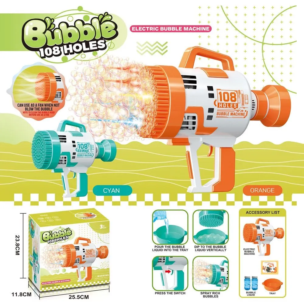 108 Holes Bubble Machine Gun Battery Operated with Light - Bubble Maker for Kids Indoor & Outdoor