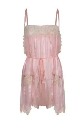 1920s Pink Silk Lace Teddy