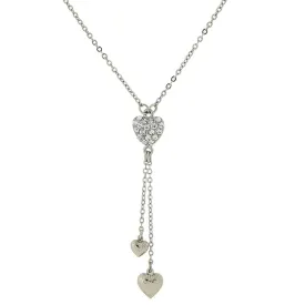 1928 Jewelry Crystal Heart Pendant Necklace With Tassel Drops 16"   3" Extender