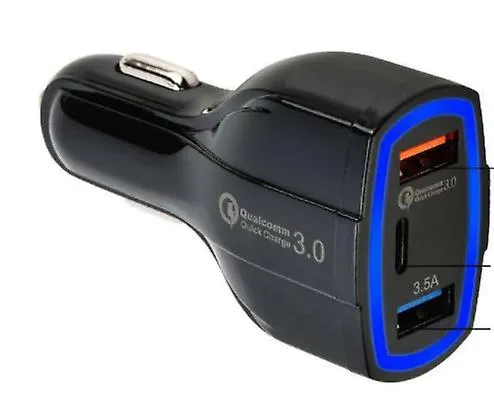 1Pc black QC USB 3.0 car charger, 4.8A dual USB interface Type-C car charger