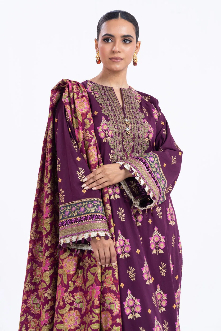 2 Pc Printed Thin Cambric Shirt With Printed Thin Cotton Silk Dupatta