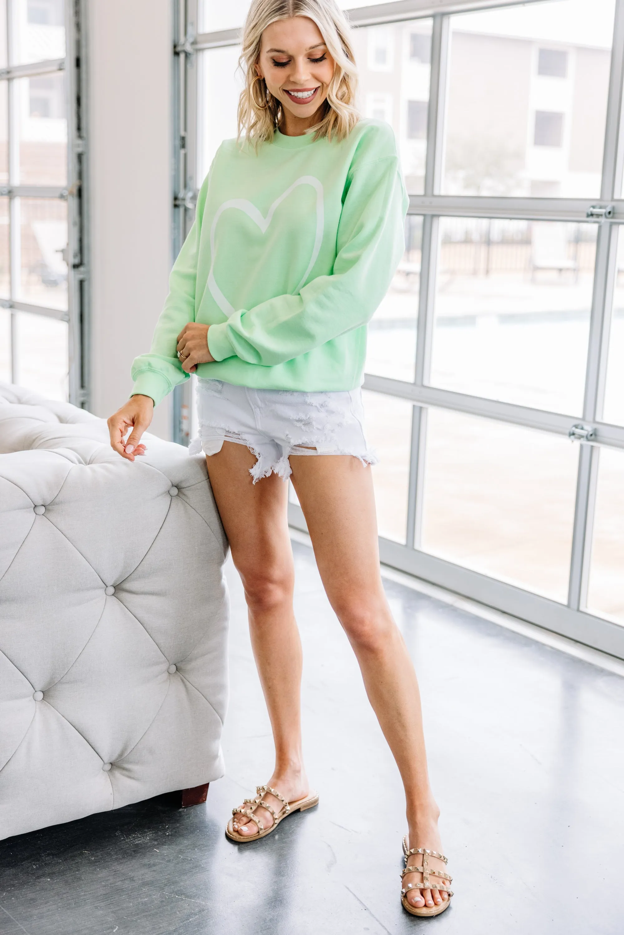 All The Love To Give Mint Green Graphic Sweatshirt