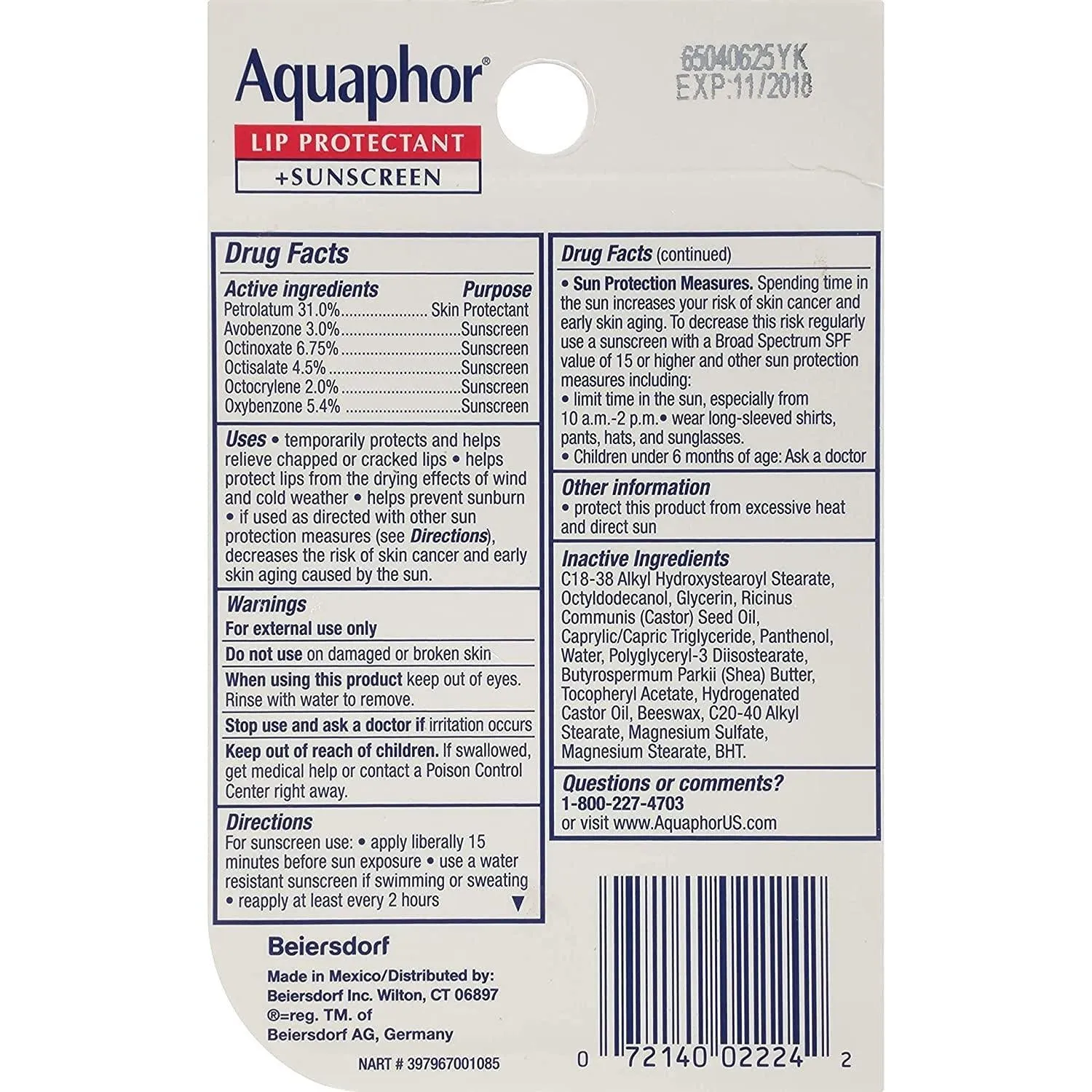 Aquaphor  Lip Repair   Protect Broad Spectrum SPF 30 - 2 X 10ml