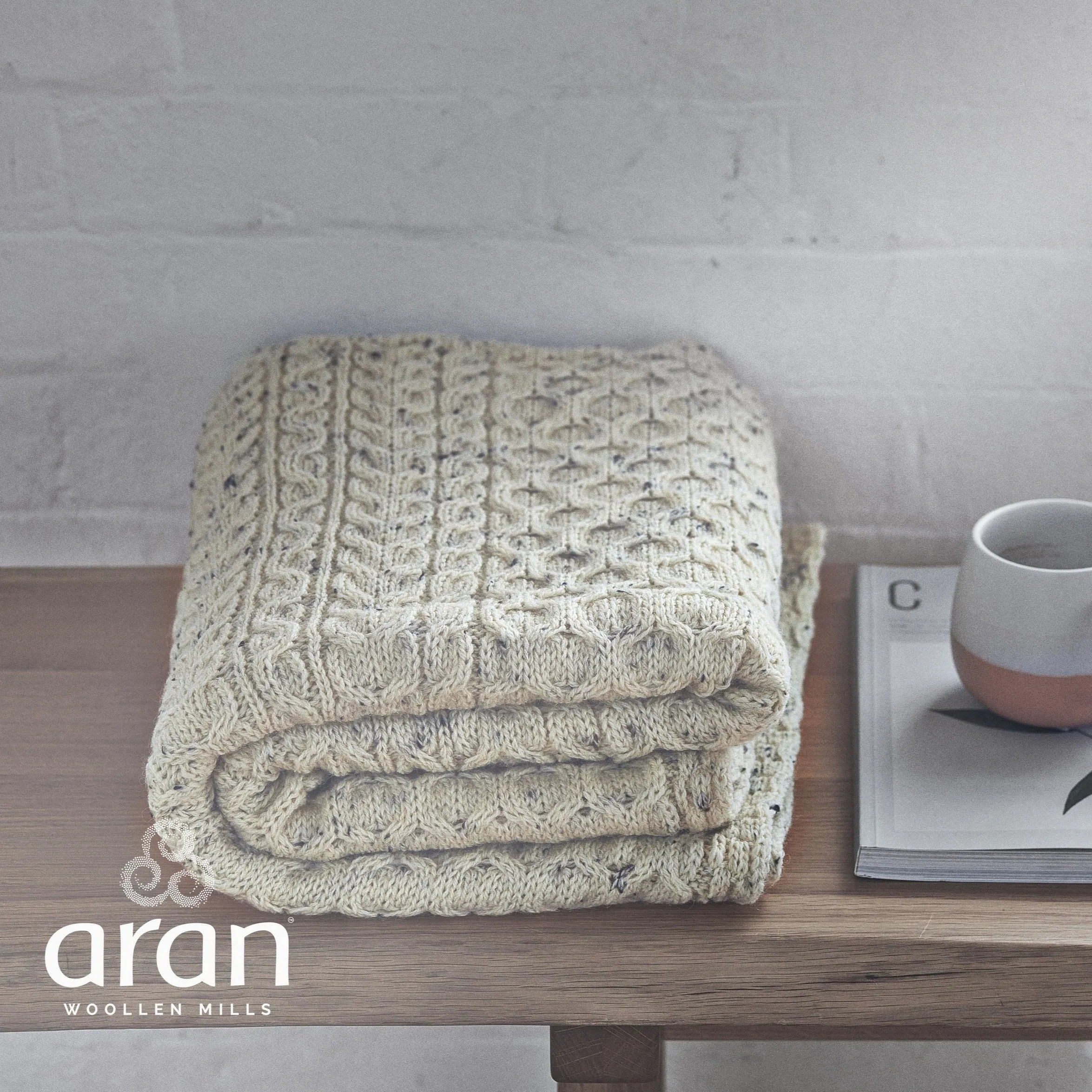 Aran Honeycomb Blanket | Oatmeal