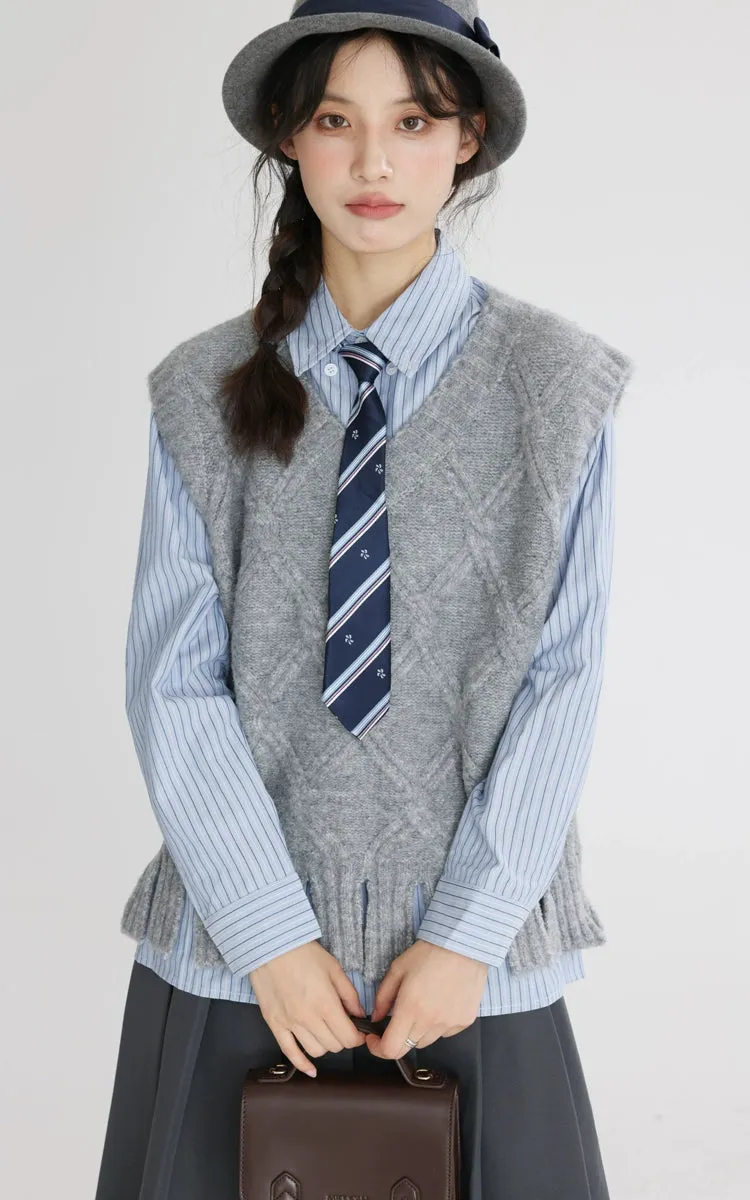 Argyle Cable Knit Tassel Hem Sweater Vest