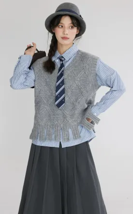 Argyle Cable Knit Tassel Hem Sweater Vest