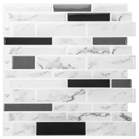 Art3d 11.8"x 11.8" Peel and Stick Vinyl Tiles, Self Adhesive Removable Stick On Kitchen Backsplash, Marble White (10-Sheet)