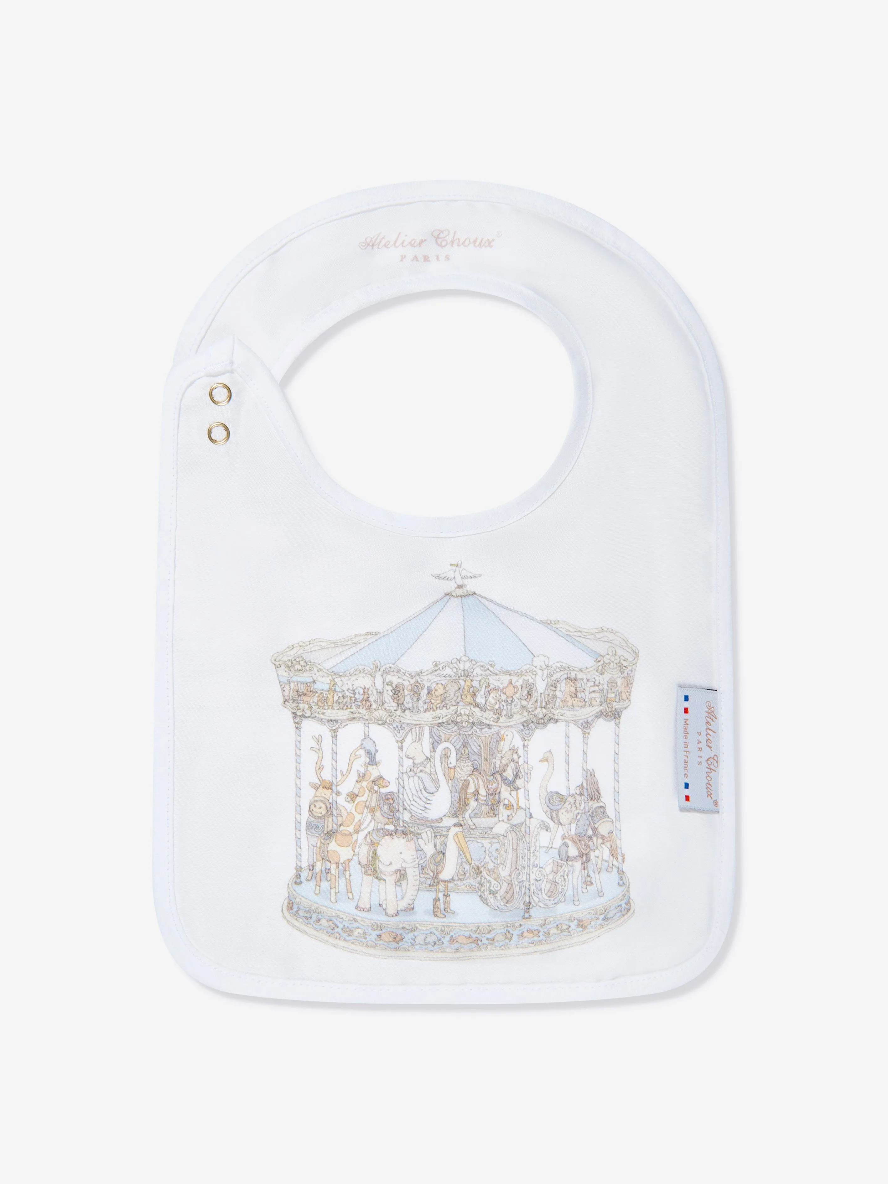 Atelier Choux Baby Boys Carousel Satin Bib in Blue