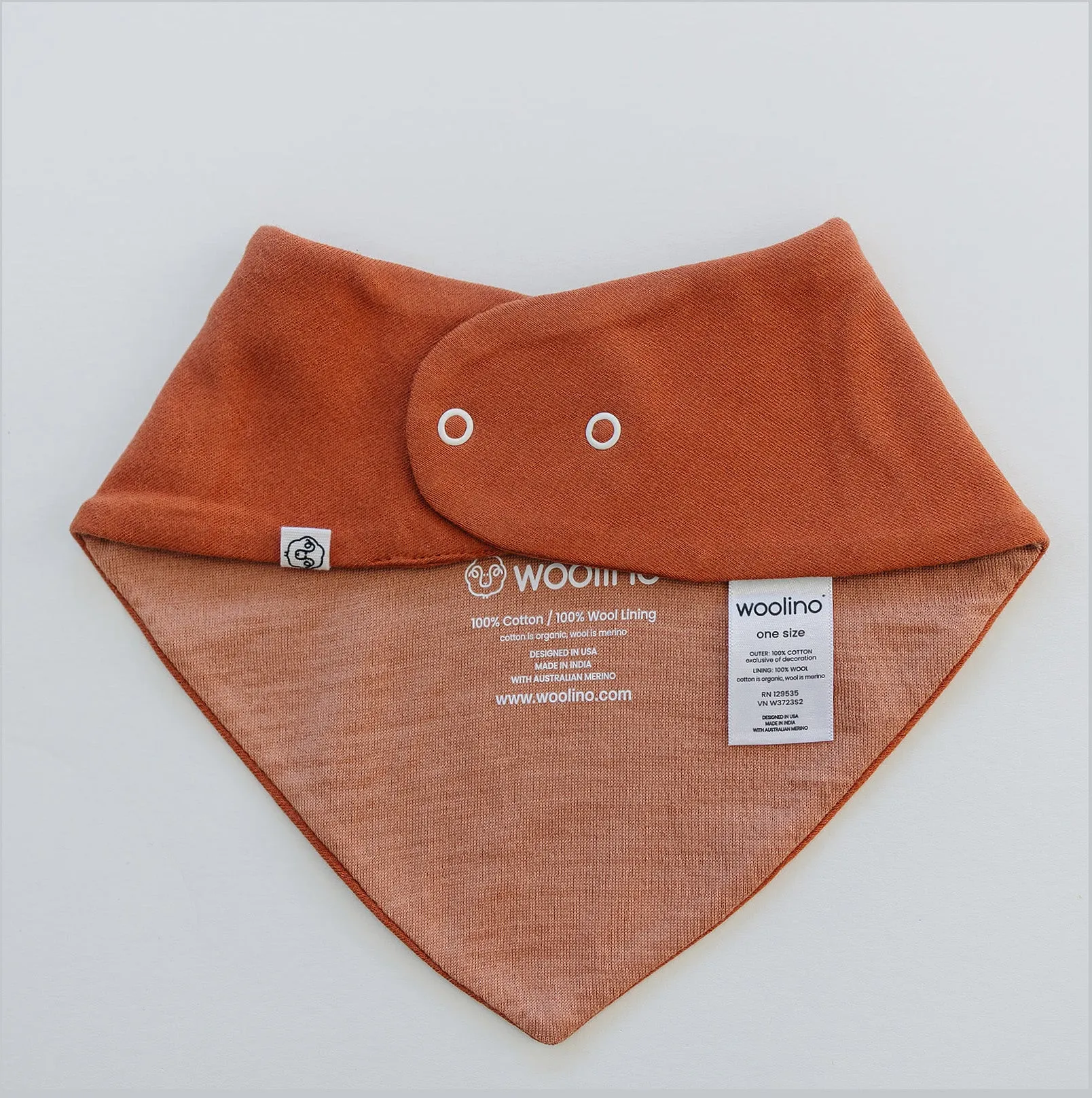 Bandana Bib Set, Merino Wool & Organic Cotton, Set of 2, Terracotta