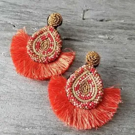 Beads & Tassel Earrings Coral