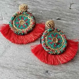 Beads & Tassel Earrings Red