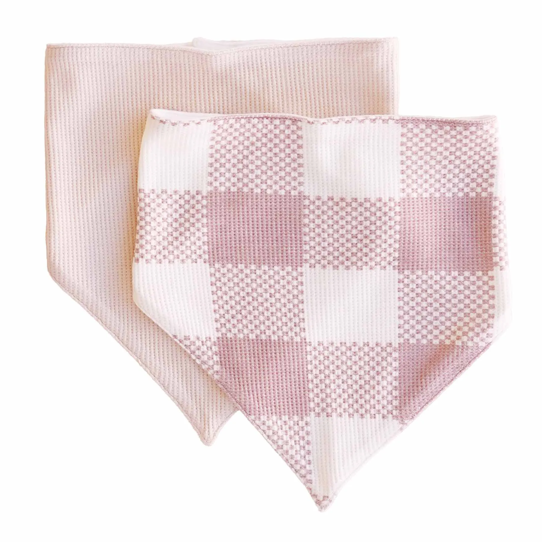 Big Check Waffle Bamboo 2pc Bandana Bibs | Rosy