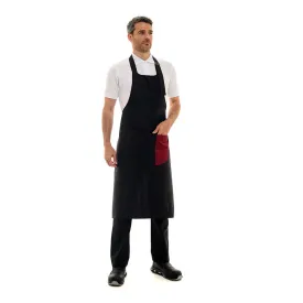 Black Bib Apron With Burgundy Band - MANELLI