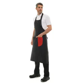 Black Bib Apron With Red Band - MANELLI