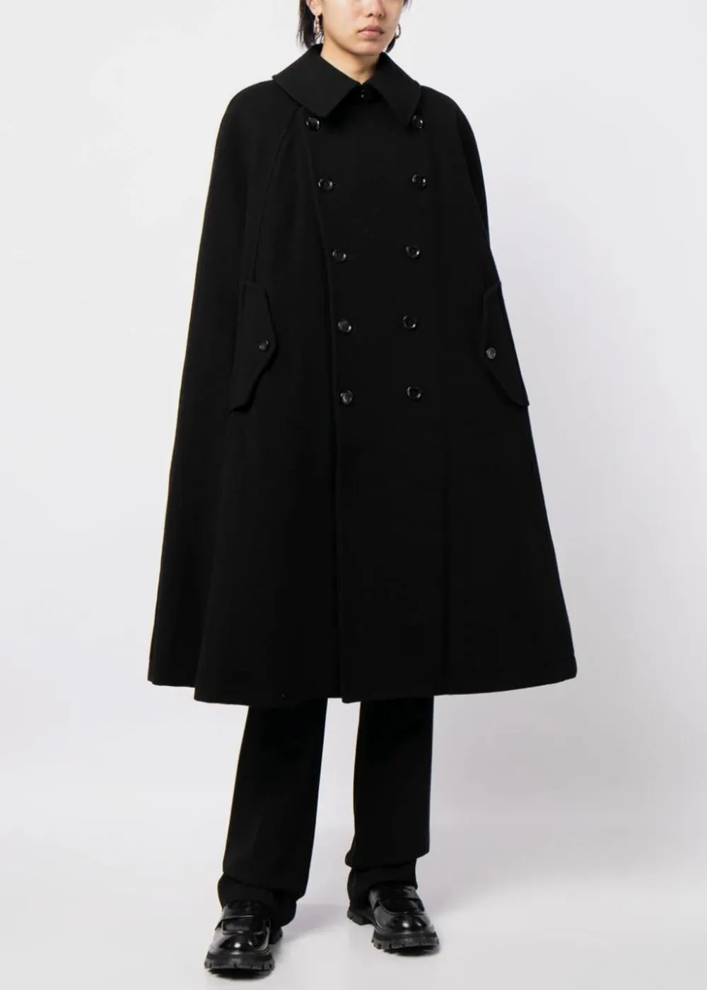 Black Bib-Collar Double-Breasted Cape