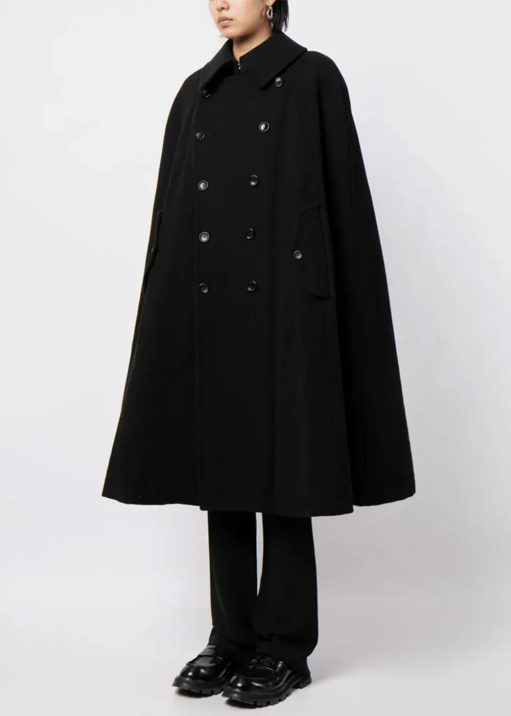 Black Bib-Collar Double-Breasted Cape