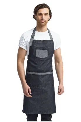 Black Contrast Denim Bib Adjustable Apron (2 Pocket)