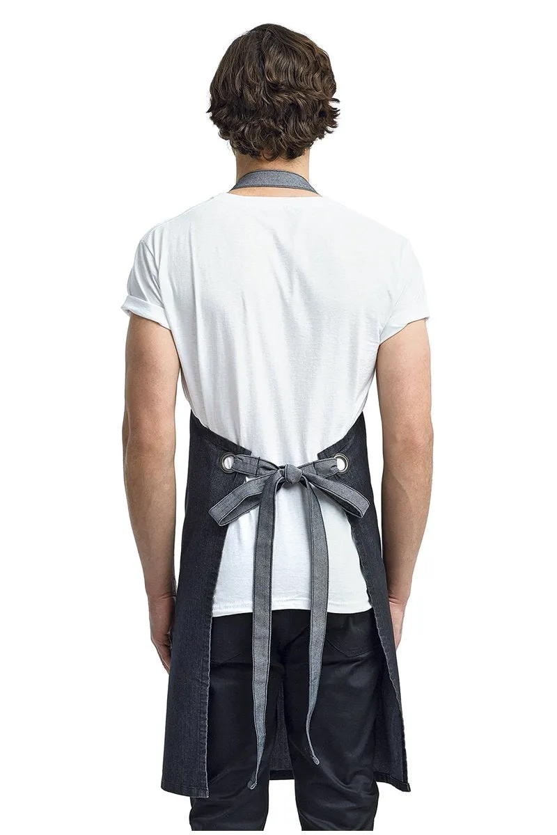 Black Contrast Denim Bib Adjustable Apron (2 Pocket)