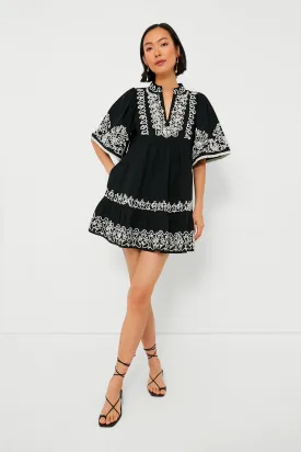 Black Cordera Embroidery Short Sleeve Tiered Dress