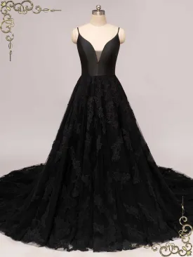 Black Lace Wedding Dress with V Neckline DUSTIN