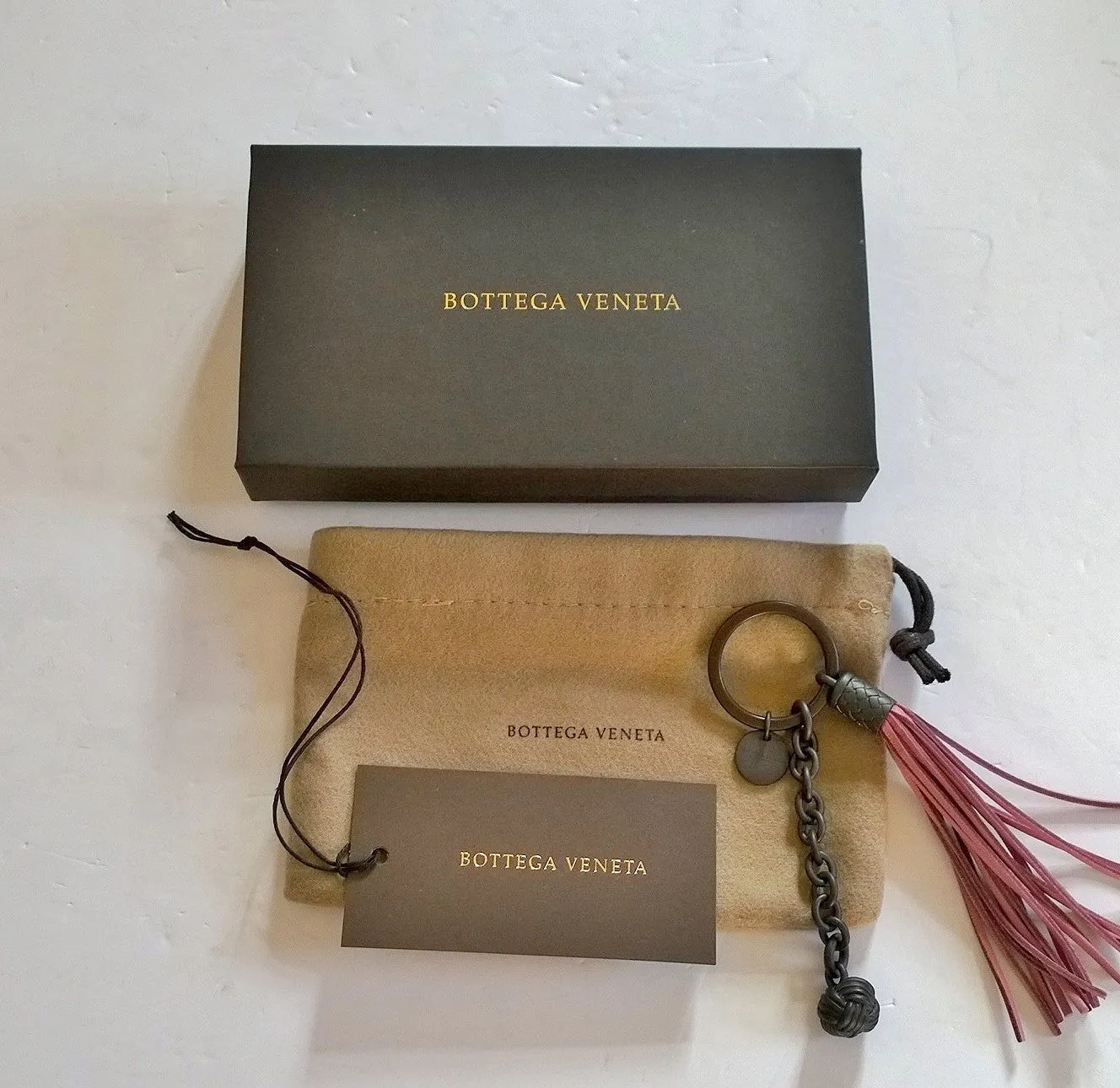 Bottega Veneta Intrecciato Tassels Key Ring Pink Leather Bag Charm