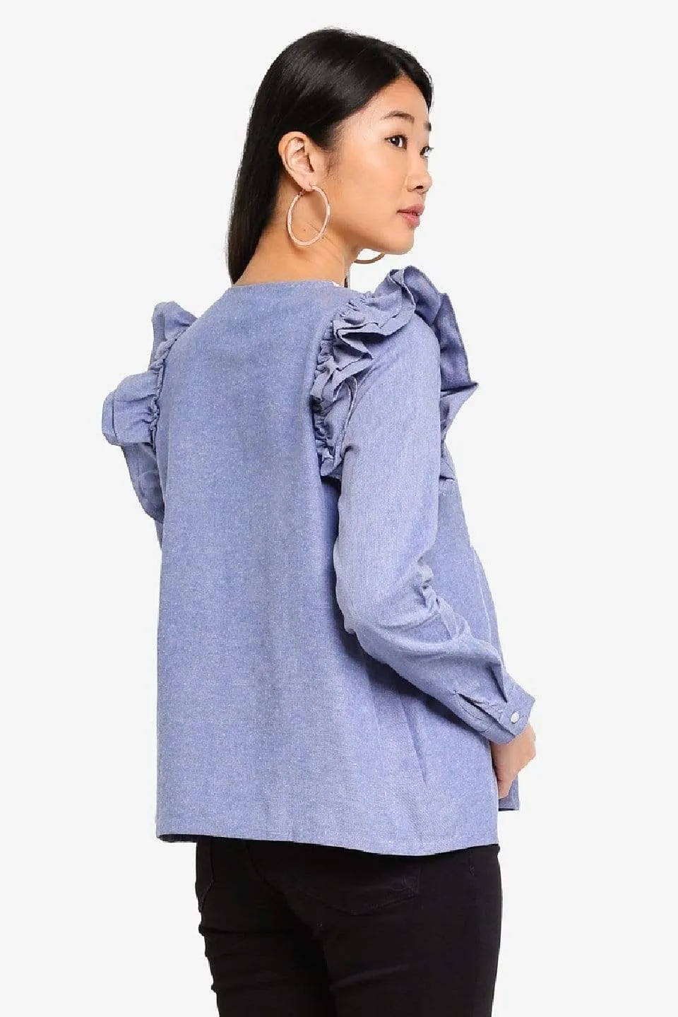 Bove Ruffles Long Sleeves Daryl Nursing Top Blue