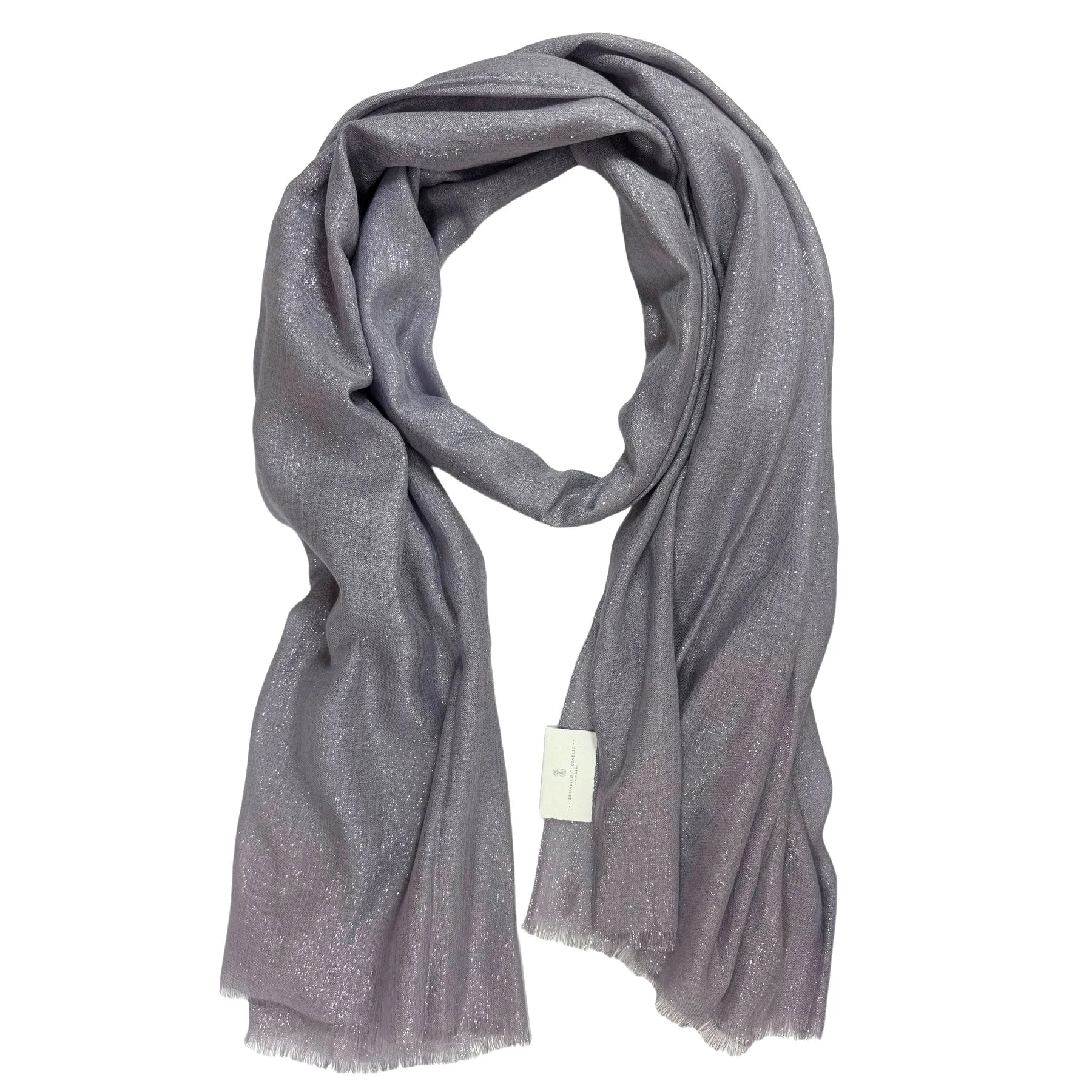 Brunello Cucinelli Cashmere Silk Scarf Gray Lavender Silver Sprankling - Large Women Shawl