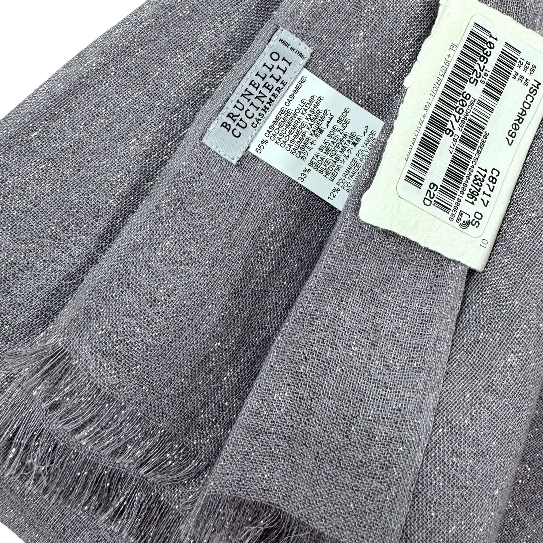 Brunello Cucinelli Cashmere Silk Scarf Gray Lavender Silver Sprankling - Large Women Shawl