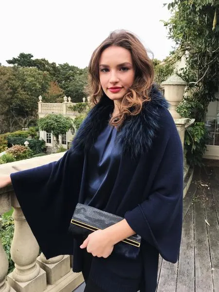 Cashmere and Fur Cape - Anthracite