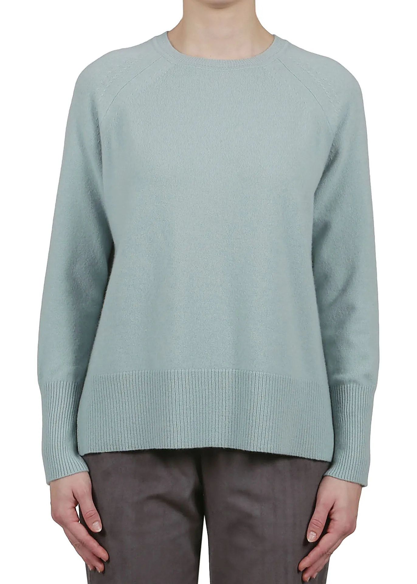 Cashmere Boat Neck Sweater with Raglan Sleeves - Mint Blue