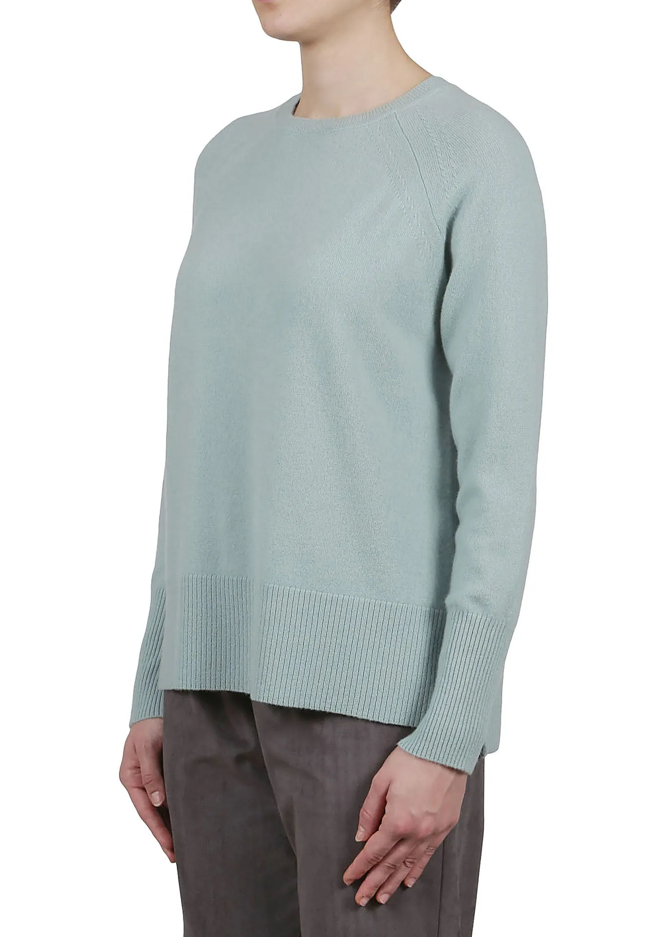 Cashmere Boat Neck Sweater with Raglan Sleeves - Mint Blue