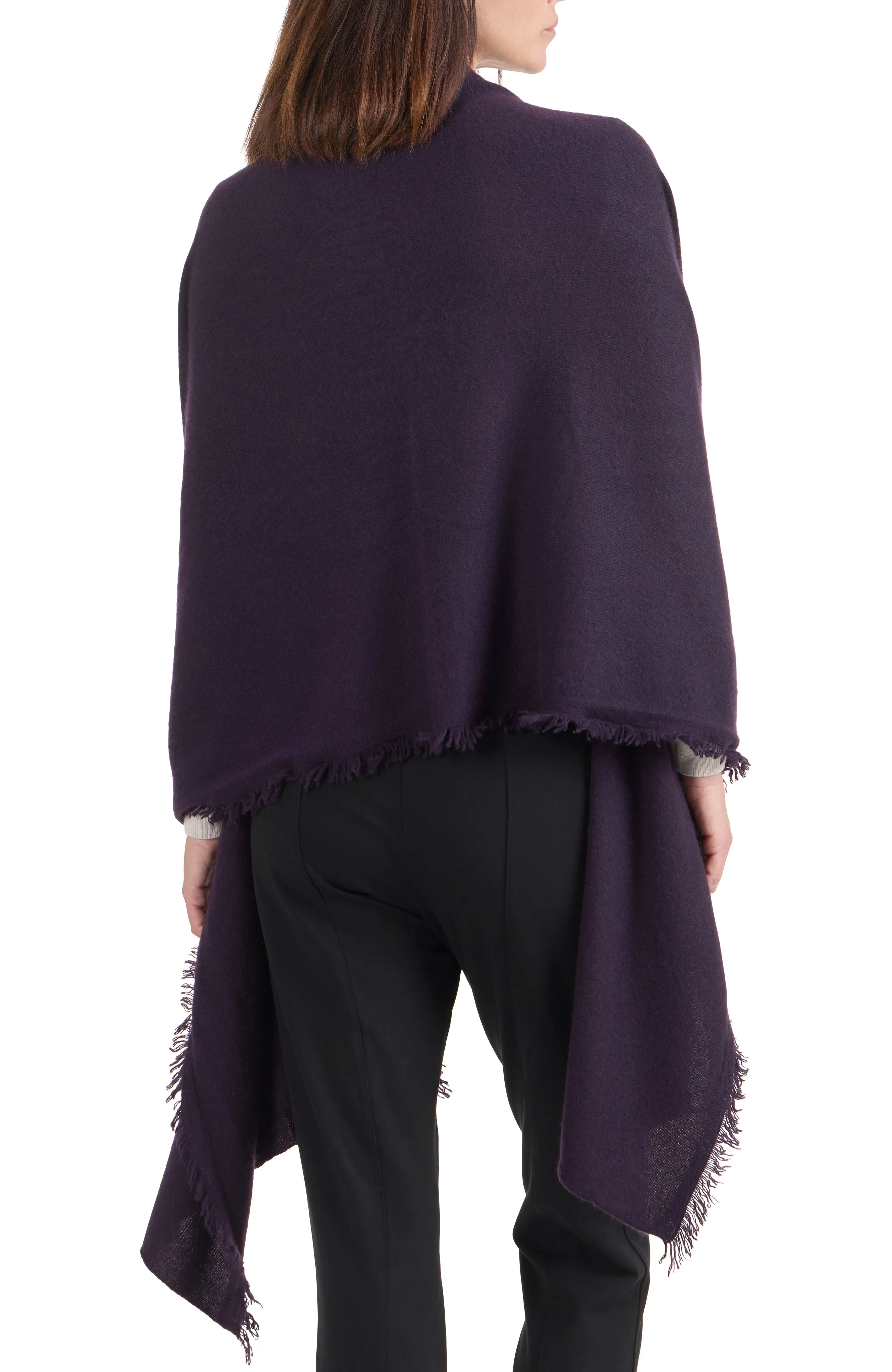 CASHMERE JERSEY WRAP WITH FRINGE