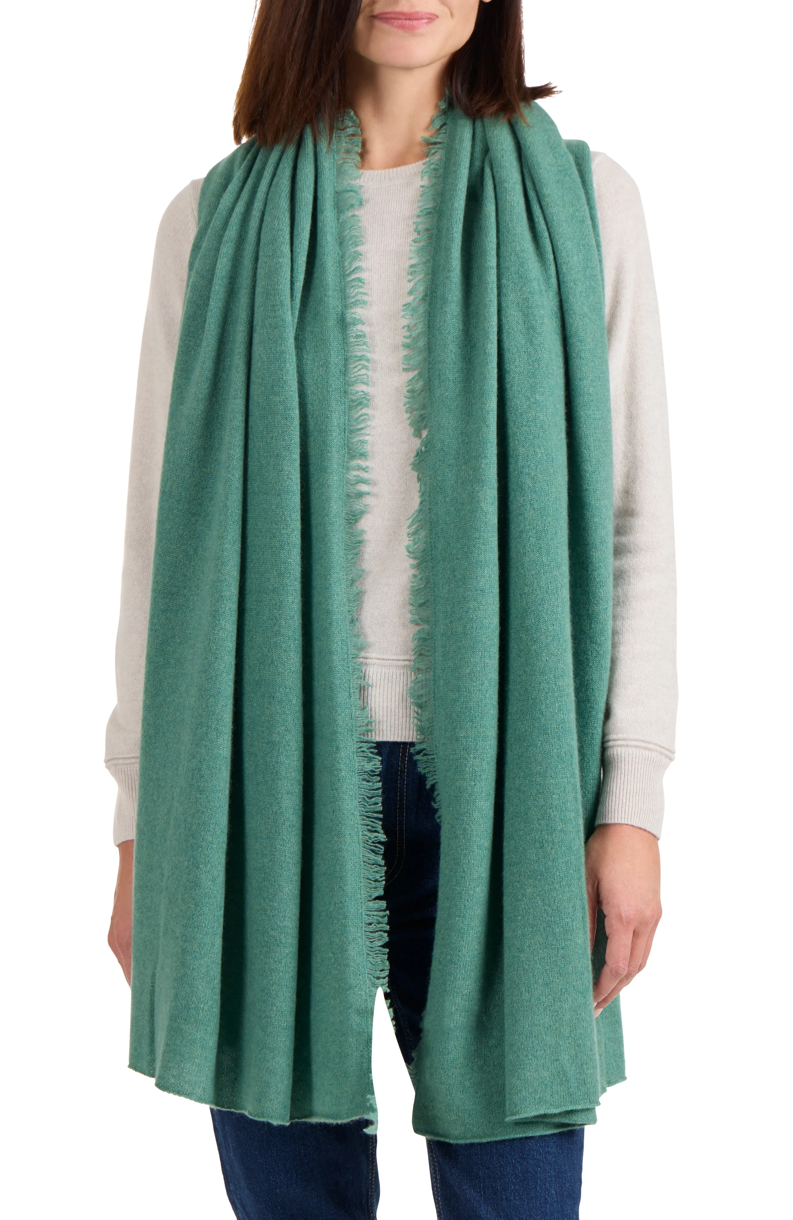 CASHMERE JERSEY WRAP WITH FRINGE