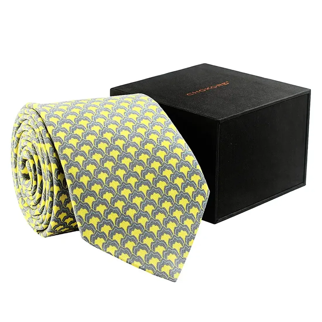 Chokore Grey & Lemon Green Silk Tie - Indian at Heart line