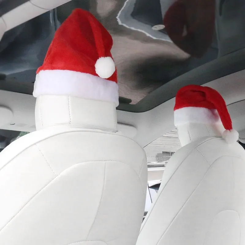 Christmas hat Headrest (2 hats with 2 pair of eyes for front and rear seat)for Tesla Model 3/S/Y/X