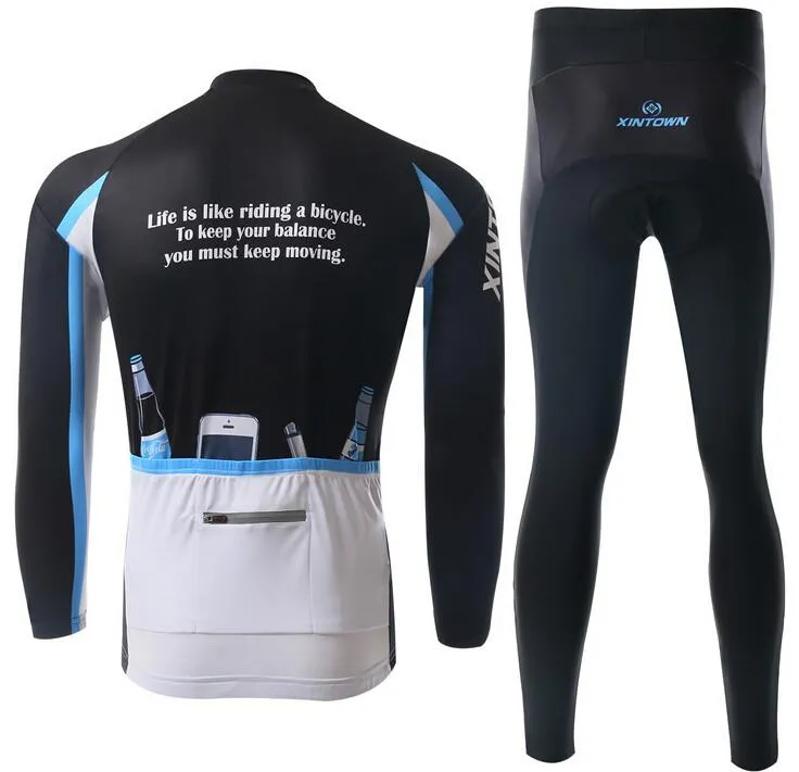 Cool Black white Long Sleeve Cycling Jersey Set