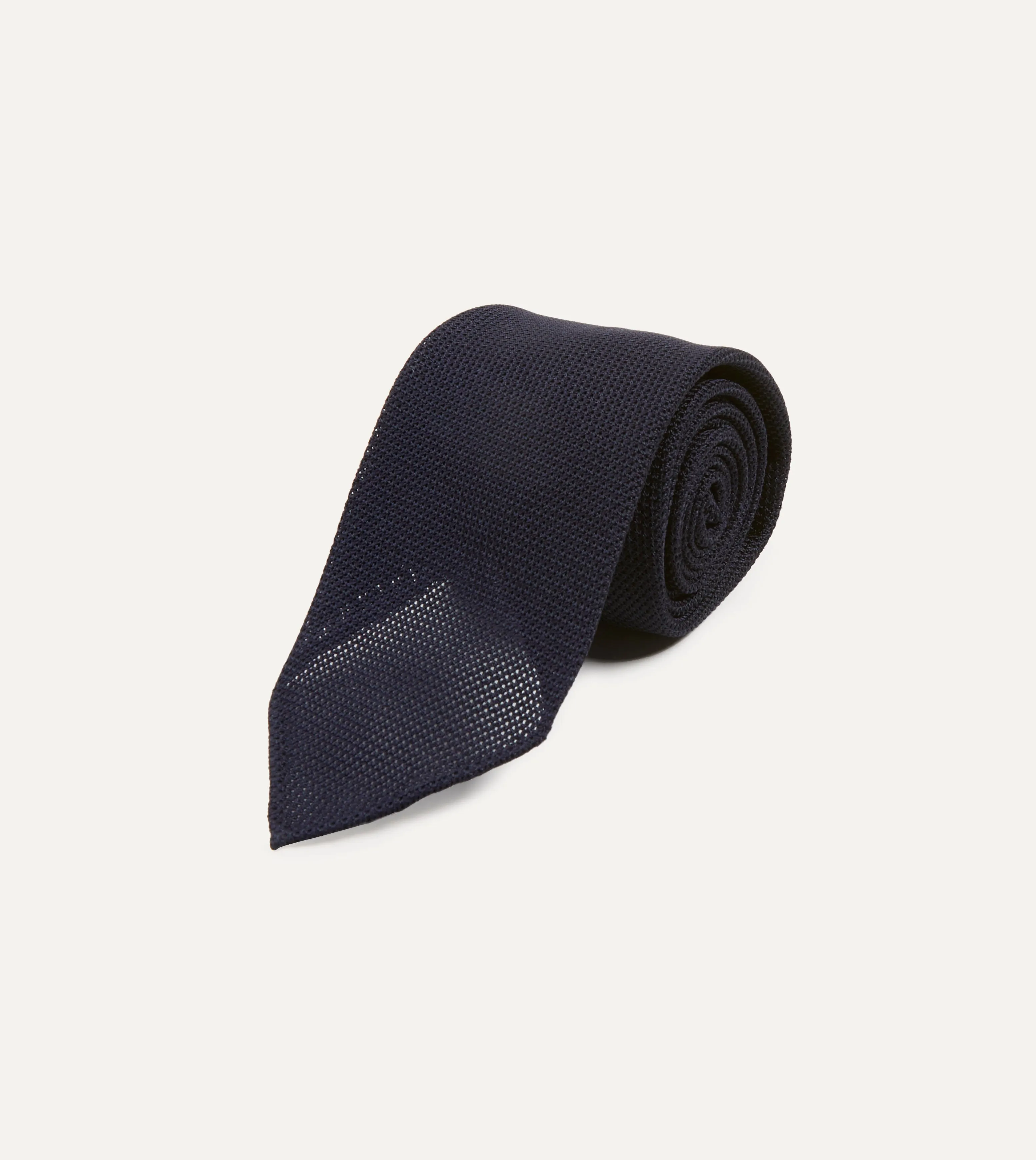 Dark Navy Fine Woven Grenadine Silk Hand Rolled Tie