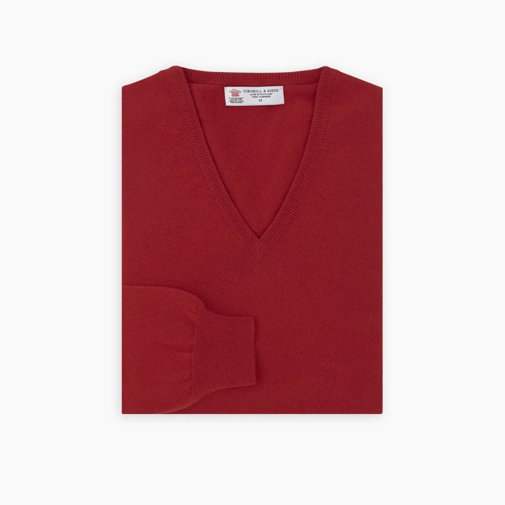 Deep Red V-Neck Cashmere Jumper