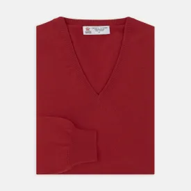 Deep Red V-Neck Cashmere Jumper