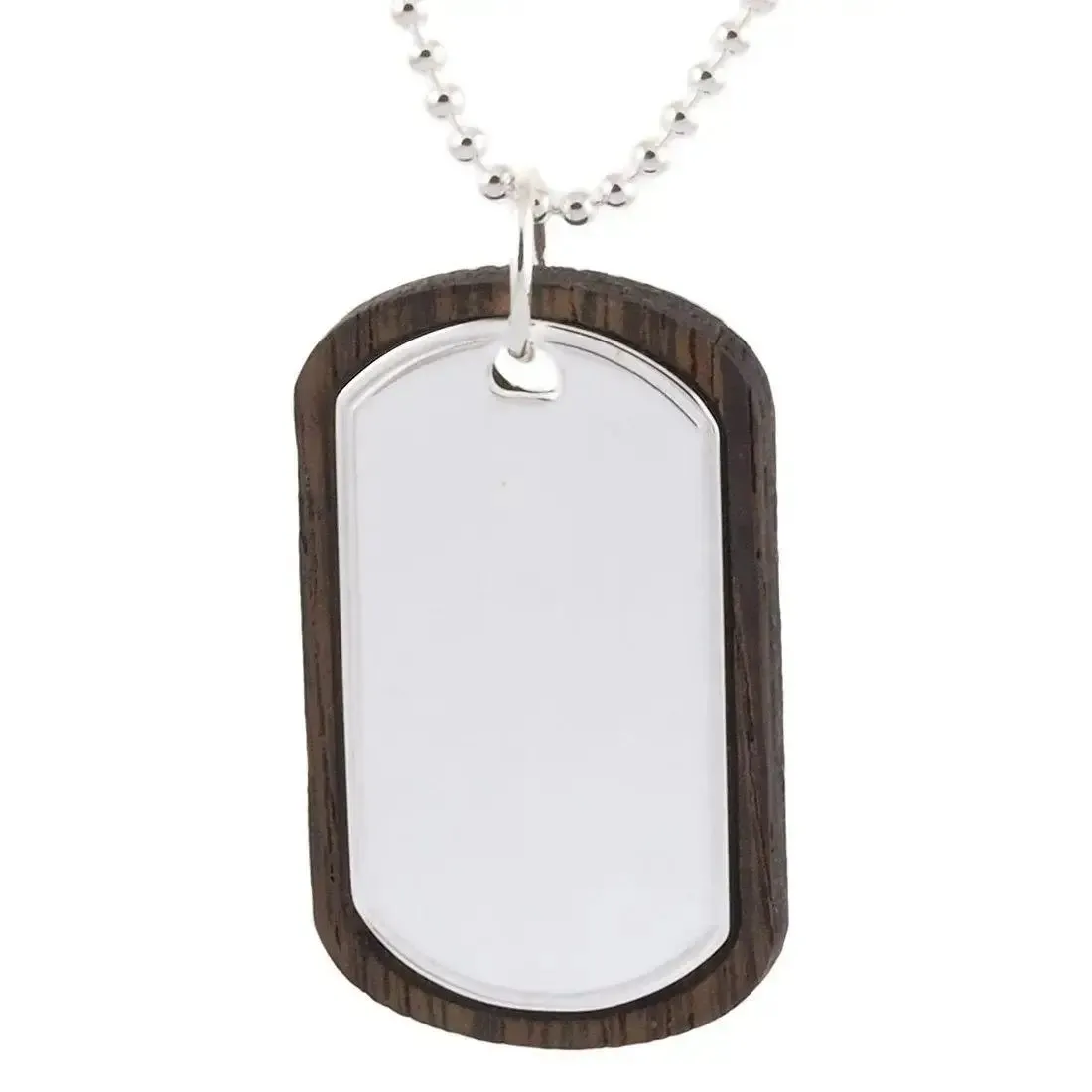 Engraved Mens Wooden Silver Dog Tag