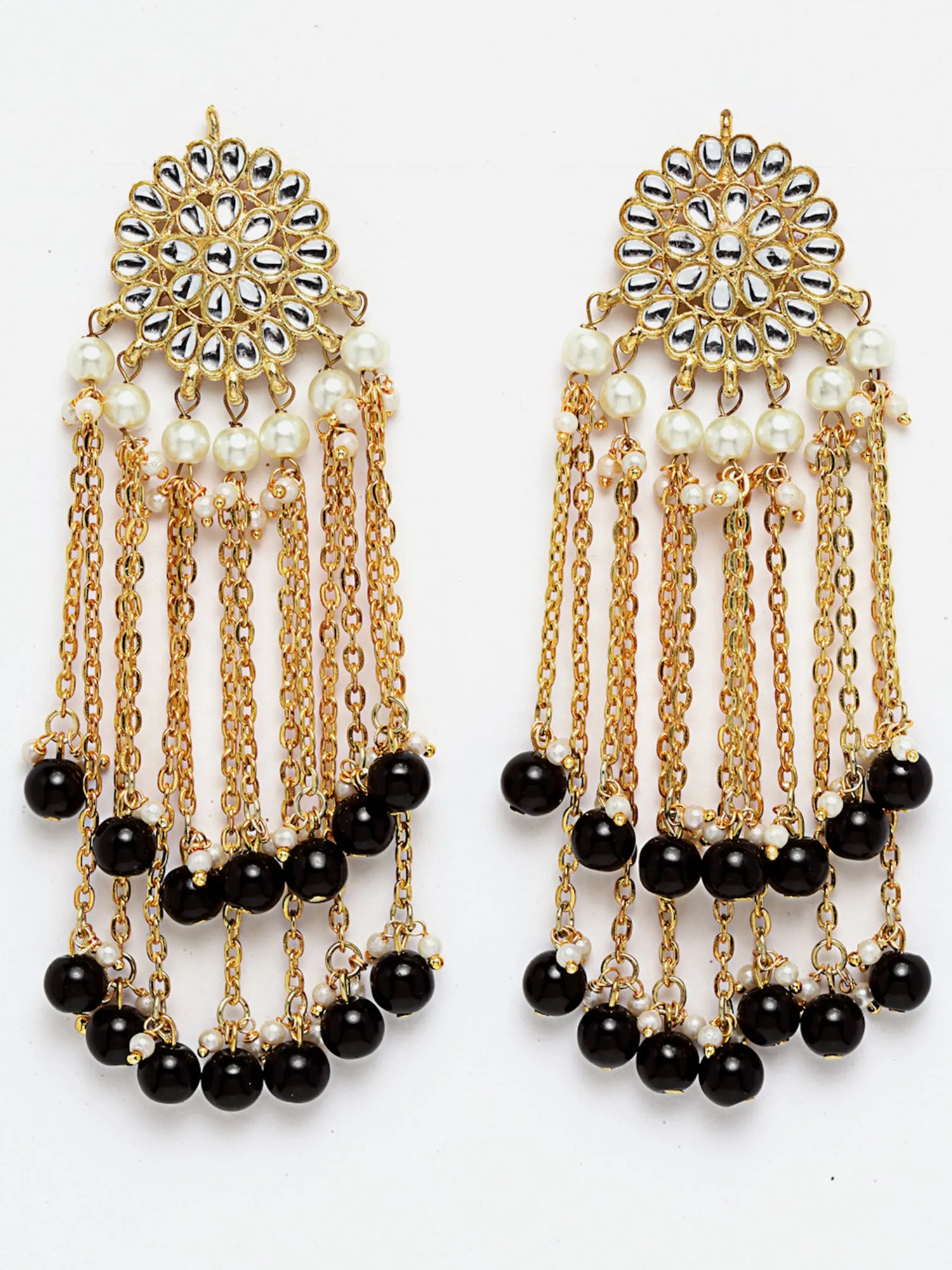 Gold Plated Black Kundan Tassel Earrings