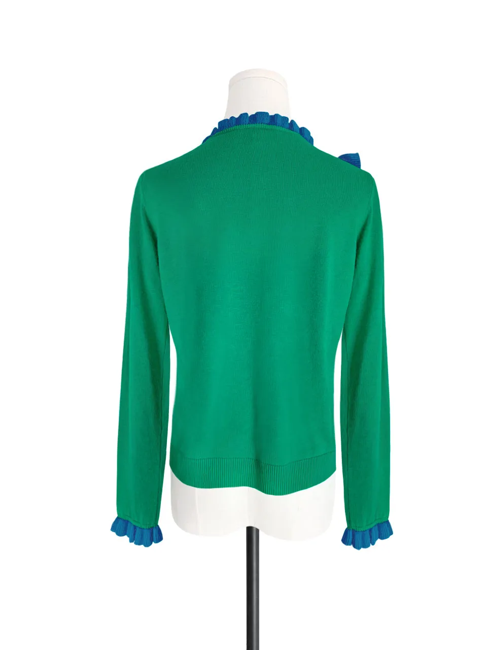 Green/ Blue Contrast Ruffle Cashmere & Wool Cardigan