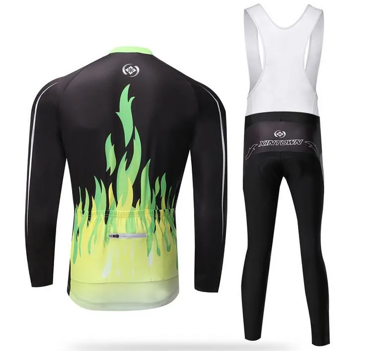 Green Fire Long Sleeve Cycling Jersey Set