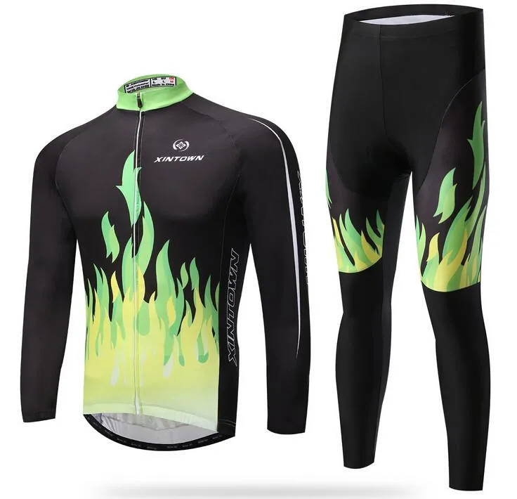 Green Fire Long Sleeve Cycling Jersey Set