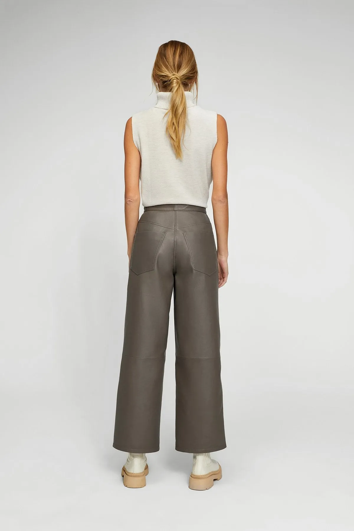 Grey Leather Pant