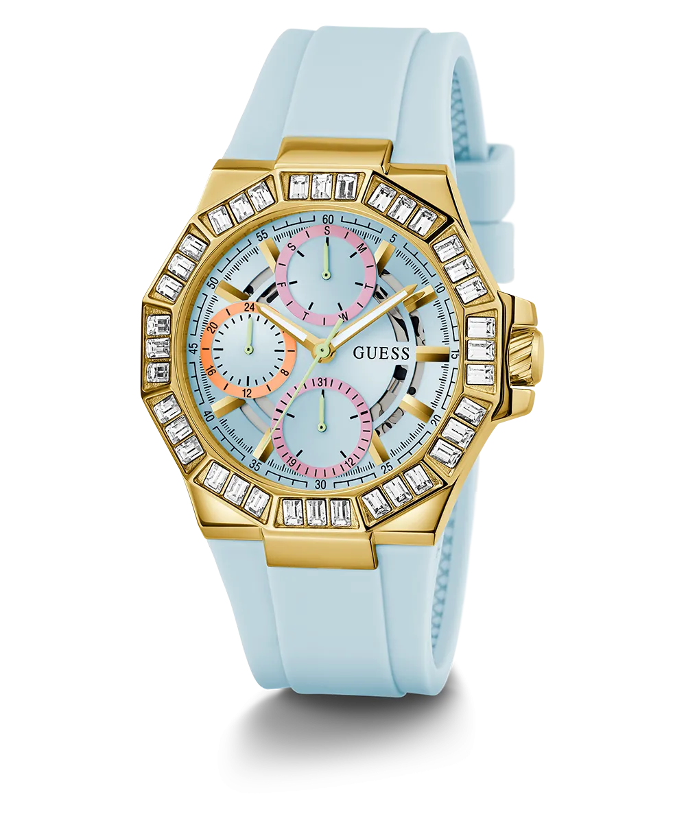 GUESS Ladies Blue Gold Tone Multi-function Watch