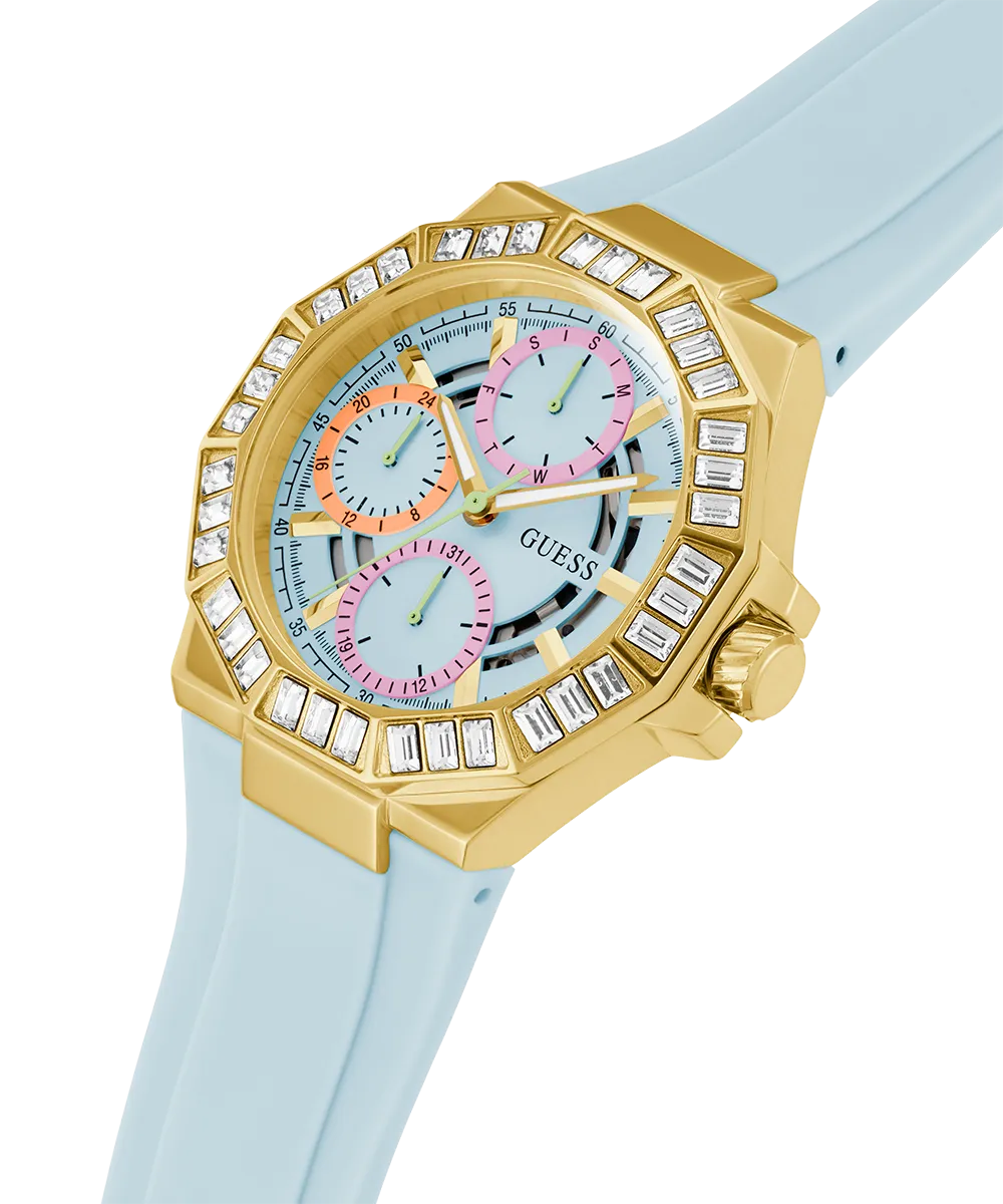 GUESS Ladies Blue Gold Tone Multi-function Watch