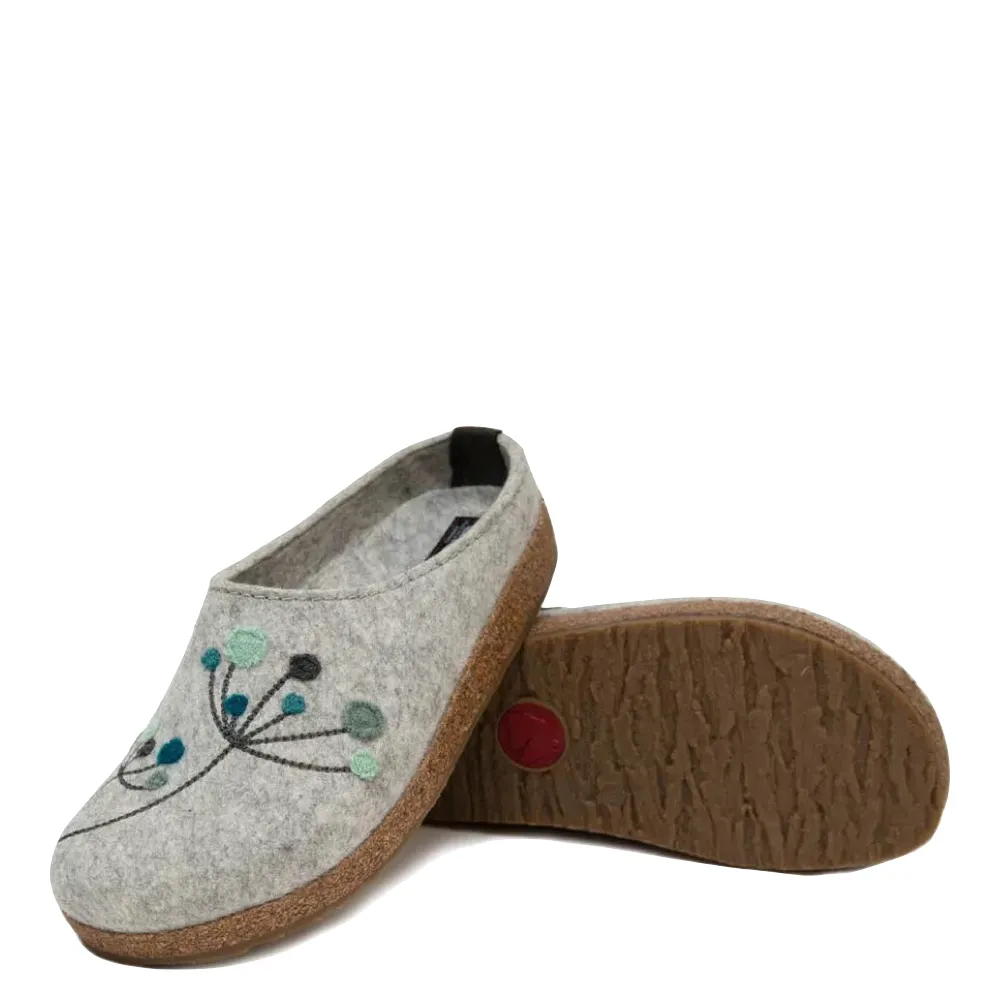 Haflinger Women's Amaya Flowers Wool Clog in Silver Grey