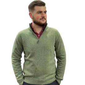 Half Zip Merino Wool/Cashmere Pullover - Moss Green